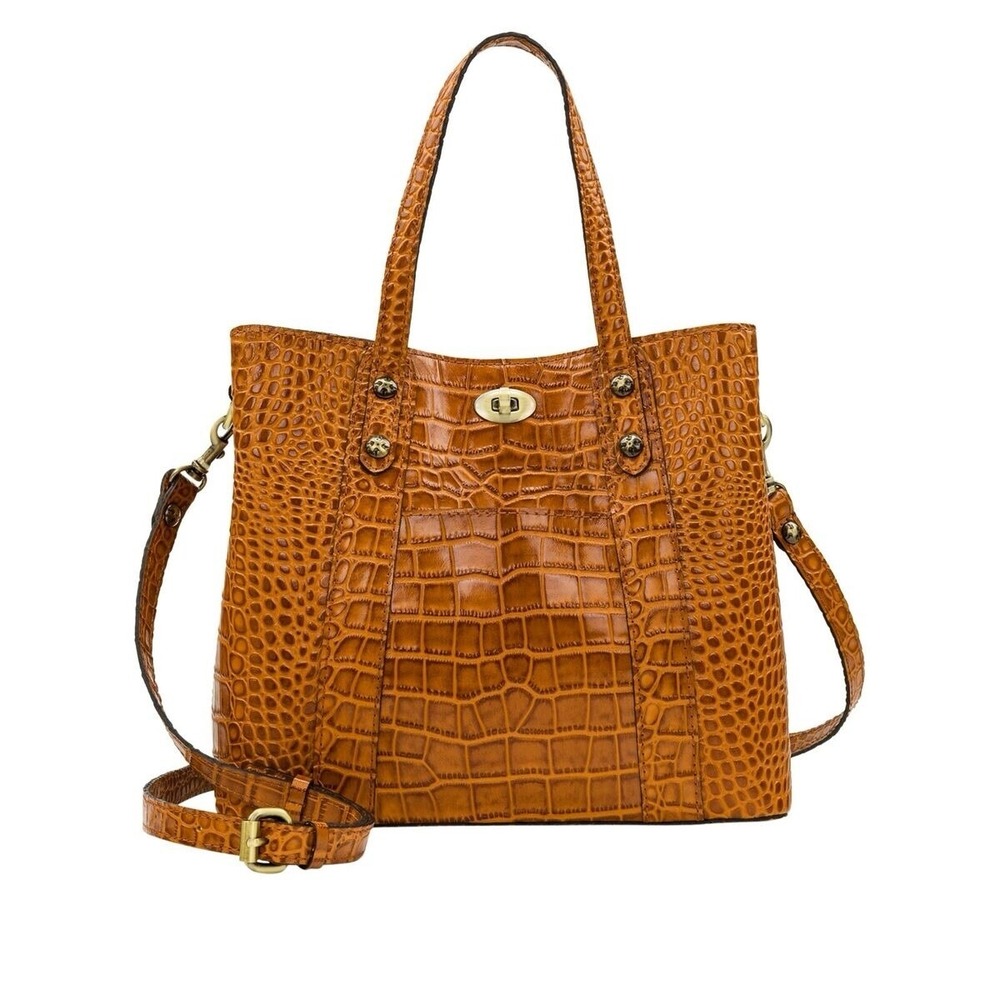 Patricia Nash Darby Medium Croc Embossed Leather Tote Bag-Cognac Purse